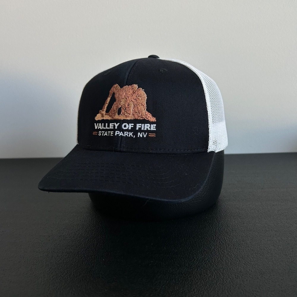 Vintage Valley Of Fire Trucker Hat Cap Snap Back Adjustable Black State Park NV